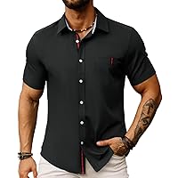 PJ PAUL JONES Men's Casual Dress Shirts Wrinkle-Free Short Sleeve Button Down Untucked Dress Shirt with Webbing Pocket