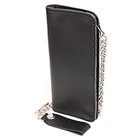 Milwaukee Leather MLW7806 Men's 8” Leather Long Bi-Fold Biker Wallet w/Anti-Theft Stainless Steel Chain - One Size