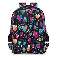 Small Backpack for Women, Colorful Heart Star Travel Backpack Multi Compartment Carry On Backpack Waterproof Backpack Cute Book Bags With Chest Strap for Women Men