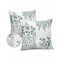 Waterproof Outdoor Throw Pillow Cover Eucalyptus Leaves Lumbar Pillowcases Set of 2 Green Branch Leaves Patio Furniture Pillows for Couch Garden 24x24 inch