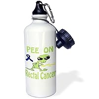 3dRose Super Funny Peeing Alien Supporting Causes for Rectal Cancer Sports Water Bottle, 21 oz, White