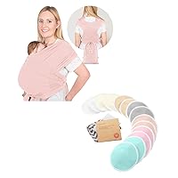 Keababies Baby Wraps Carrier, D-Lite Baby Wrap and Bamboo Viscose Nursing Pads - Easy-Wearing, Adjustable Baby Sling Carrier Newborn to Toddler - 14 Washable Organic Breastfeeding Pads + Wash Bag