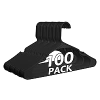 100 Pack Plastic Hanger for Shirt Pants Coats Dresses Skirts Suits Jackets - Standard Thick Coat Hanger - Sturdy & Durable Design with Shoulder Grooves Hook - Black