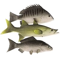 3 Pack Fake Fish Pretend Artificial Black Carp Lifelike Striped Bass Ornament Snapper Hanging for Home Garden Kitchen Toy Party Decoration