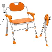 Shower Chair with Arms and Back 400 LB, Folding Shower Chair 5-Level Adjustable, Non-Slip Feet Shower Seat, for Elderly,Handicap,Disabled, Seniors & Pregnant
