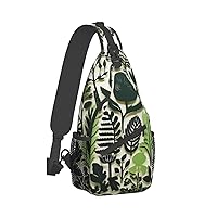 Sling Bag for Women Men Crossbody Bag Small Sling Backpack Plant Jungle Wall Sticker Chest Bag Hiking Daypack