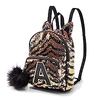 Justice Mini Small Backpack, Flip Sequin Gold Tiger Initial (Letter H)