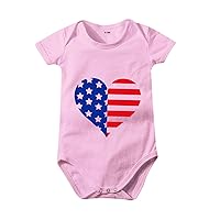Bulk Baby Toddler Kids Infant 4 of July Love Prints Short Sleeve Independence Day Romper Bodysuits for Toddler
