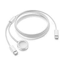 Charger for Apple Watch, 2 in 1 Magnetic Watch and 60W USB-C Fast Charging Cable, Compatible with iWatch Series 9/SE/8/7/6/5/4/3/2/1 & iPhone15/iPad/Macbook Series 6ft(White, 2 in 1 Cable)