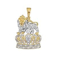 The Diamond Deal 10kt Yellow Gold Mens Round Diamond Lion Tiger Crown Charm Pendant 1/3 Cttw