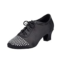 Womens Round Toe Lace-up Crystals Satin Latin Modern Salsa Tango Ballroom Wedding Dance Shoes