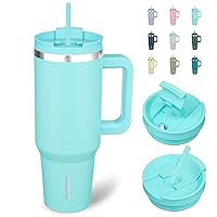 BJPKPK 40 oz Stainless Steel Tumbler With Handle Insulated Tumblers With 2 Straw Travel Coffee Mug With Lid,Turquoise