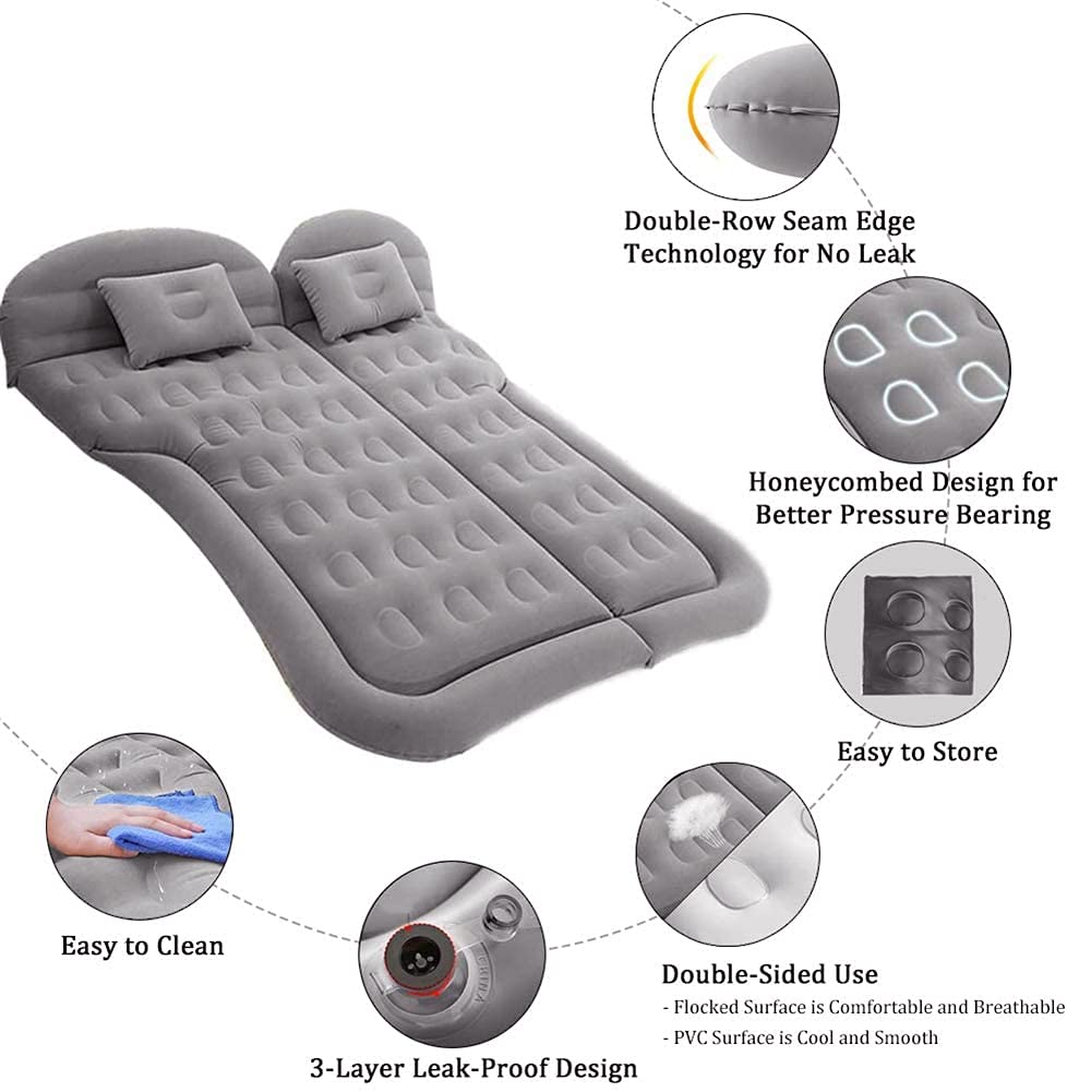 Onirii Inflatable SUV Air Mattress Camping Cushion Bed Car Air Bed Portable Home Air Mattress,Car Travel,Car Sleeping Bed Pad Extended Air Couch Outdoor Mat for SUV Back Seat with Two Air Pillows