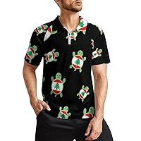 Lebanon Flag Turtle Mens Golf Polo Shirts Classic Fit Short Sleeve T-Shirt Printed Casual Sportswear Top