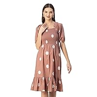 Printed Cotton Short Sleeve Fit and Flare Dress - Cute Casual Dress