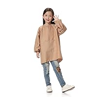 TopTie Cotton Kids Smock Apron for Hair Grooming Painting Cooking with Front Pocket & Long Sleeve, for Age 1-12 years