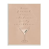 Stupell Industries Kiss French Dress Italian Party Caribbean Martini Glass, Designed by Birch&Ink Wall Plaque, 13 x 19, Beige