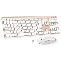 Wireless Keyboard and Mouse Combo, 2.4GHz Ultra-Slim Aluminum Rechargeable Keyboard with Whisper-Quiet Mouse for Windows, Laptop, PC, Desktop - White Gold