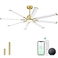 72 Inch Industrial Ceiling Fan With Light,Smart Ceiling Fan with Remote Control, White and Gold Ceiling Fan With 8 Aluminium Blades, Modern Ceiling Fan With Light For Home Or Exterior