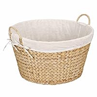Household Essentials ML-6667N Round Wicker Laundry Basket Hamper with Liner, Natural Water Hyacinth Large