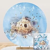 Diameter 6ft Princess Cinderella Carriage Round Backdrop Cover Fairy Tale Pumpkin Carriage Dreamy Blue Butterfly Shining Halo Photography Background for Sweet Girl Birthday Party Decor