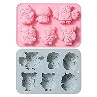 Owl Silicone Muffin Top Pans, 12 Cavities Small Owl Silicone Baking Pan for Muffins, Small Cake, Cheesecakes, Mousse, Soaps (Pack of 2, Blue/Pink)