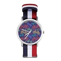 Retro Hipster Colored Bycicle Printed Quartz Watches Fashion Arabic Numerals Wrist Watch with Adjustable Strap for Men Women