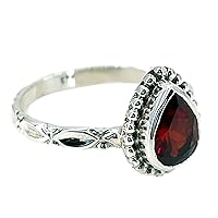 Navya Craft Garnet Stone Silver Ring | 925 Sterling Silver Handmade Statement Ring for Women | Natural Garnet Pear Shape Gemstone Promise Ring | January Birthstone Gift for her Birthday