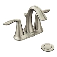 Moen Eva 6410BN 4-inch Centerset Bathroom Faucet, Two-handle Lavatory Faucet with Drain Assembly, Brushed Nickel Finish