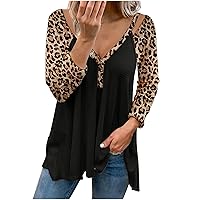 Long Sleeve Shirts for Women, Fashion Fall Clothing Sexy Leopard V Neck Tunic Tops Casual Loose Fit Comfy Button Tops