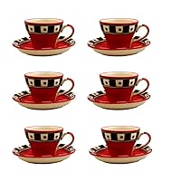 Tea Cup with Saucer Set of 12 (6 tea cups and 6 saucers 5.4 oz) | Coffee Tea Cups Microwave Safe