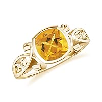 Natural Citrine Cushion Solitaire Ring for Women Girls in Sterling Silver / 14K Solid Gold/Platinum