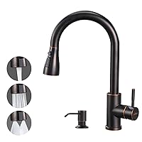 APPASO Oil Rubbed Bronze Kitchen Faucet, Stainless Steel Kitchen Faucet with Soap Dispenser and Pull Down Sprayer, High Arch Faucet Kitchen Bronze for 1 or 2 Hole Sink Without Deck Plate