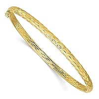 4.2mm 10k Gold Polished and Sparkle Cut Hinged Cuff Stackable Bangle Bracelet Jewelry for Women