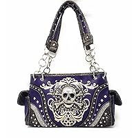 Texas West Women's Metal Skull With Wings and Chains Handbag Purse in 2 colors