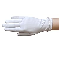 Girl's Satin Gloves with pearl bead edging around the Wrist/White