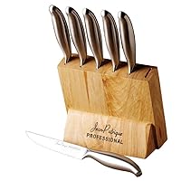 Stainless Steel Steak Knife Set of 6 With Block Dishwasher, Serrated Steak Knives - by Jean Patrique