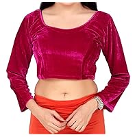 Readymade Indian Ethnic Velvet Blouse Tunic Top Bollywood Saree Blouse for Women Choli Dark Pink