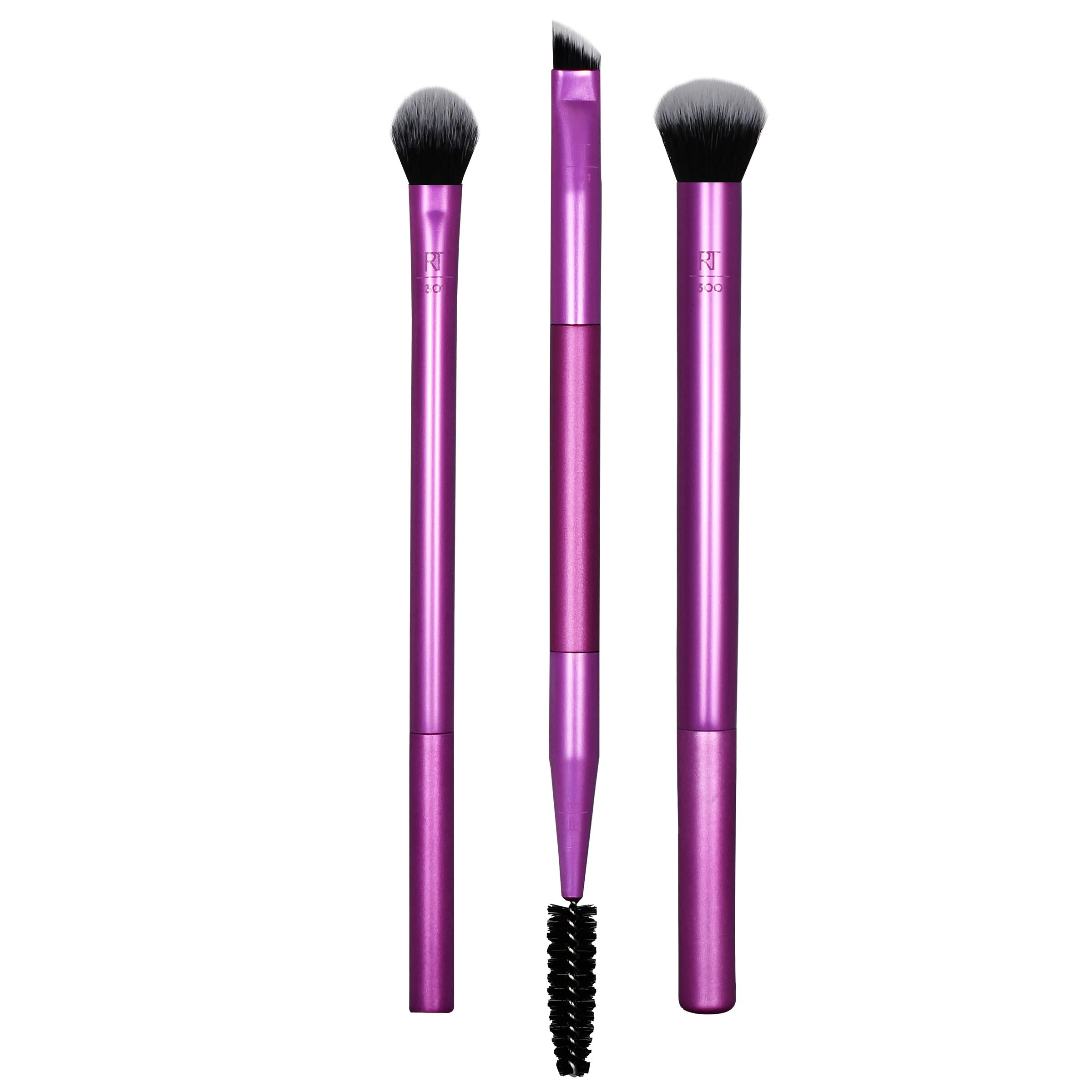 Real Techniques Eye Shade & Blend Makeup Brush Trio, For Eyeshadow & Liner, Makeup Tools for Shaping & Grooming Brows, Defined Makeup Look, Synthetic Bristles, Vegan & Cruelty-Free, 3 Count