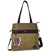 CHALA Canvas Convertible Stripe Work Tote with Chala Key-Fob in Light Olive (New Butterfly)