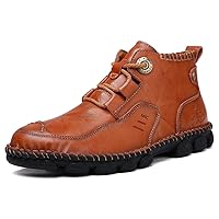 Honeystore Men's British Boots High-top Leather Motorcycle Shoes Lace-up Booties