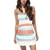 Summer Dresses for Women 2024,Womens Sleeveless Strappy T Shirt Dress Casual Striped Drawstring Waist Short Mini Dress