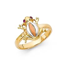 14k Yellow White Rose Gold Frog Ring CZ Toad Band Good Luck & Money Satin Polished Finish Size 7.5