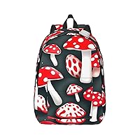 Red White Mushroom Print Canvas Laptop Backpack Outdoor Casual Travel Bag School Daypack Book Bag For Men Women