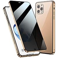Anti Peep Magnetic Phone Case, Anti Peeping Double-Sided Tempered Glass Cover for iPhone 12 Pro Max (2020) 6.7 Inch, Metal Bumper (Color : Gold)