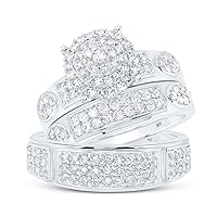 The Diamond Deal 10kt White Gold His Hers Round Diamond Cluster Matching Wedding Set 1-3/8 Cttw