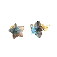 Guntaas Gems Charming Fire Labradorite Star Shape Brass Gold Plated Stud Earrings Christmas Fashionable Gift Rainbow Stone Size :- 12mm SS-01 0