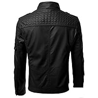 DuDubaby Winter Men's Casual Stand Collar Leather Jacket Coat