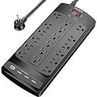 18 Outlets Surge Protector Power Strip - 8 Feet Flat Plug Heavy Duty Extension Cord with 18 Widely Outlets and 4 USB Ports, 2100 Joules, Black, ETL Listed