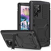 Samsung S23 Ultra Metal Bumper Silicone Case Samsung S23 Ultra Case with Stand Built-in Screen Protector Gorilla Glass Hybrid Military Shockproof Heavy Duty Rugged Full Cover Outdoor (Black)